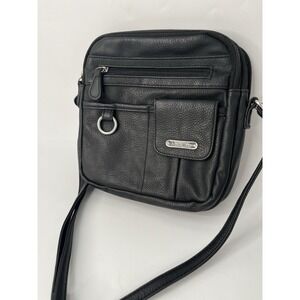 MultiSac Women's Triple Zip Compartment Crossbody Bag Black Faux Leather